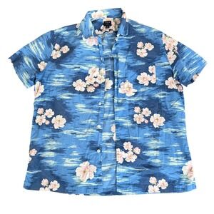 J Crew Flex Mens Blue Floral Short Sleeve Button Down Camp‎ Shirt Medium Resort